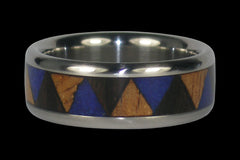 Dark Blue Lapis and Wood Inlay Titanium Ring - Hawaii Titanium Rings
