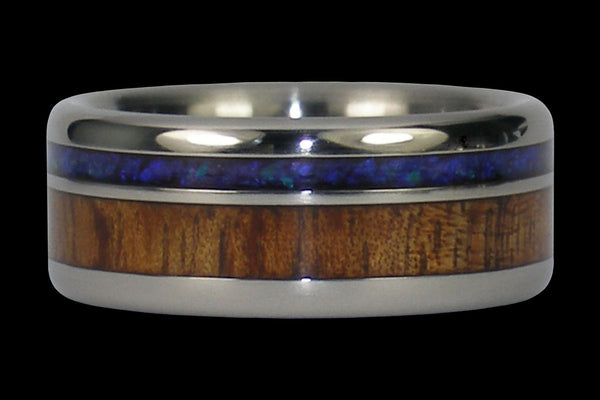 Black Opal and Dark Koa Wood Hawaii Titanium Ring®