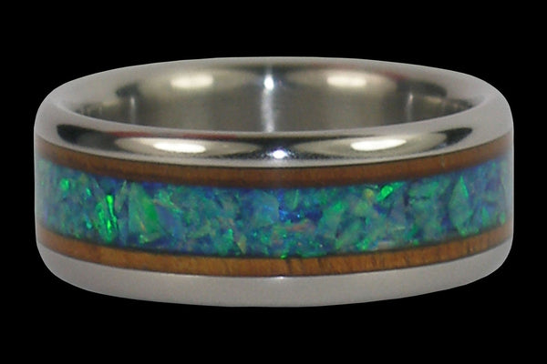 Green Opal and Koa Wood Hawaii Titanium Ring®