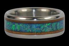 Green Opal and Koa Wood Titanium Ring - Hawaii Titanium Rings
