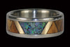 Tribal Wood and Opal Titanium Ring Band - Hawaii Titanium Rings
 - 2