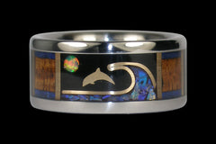 Opal and Gold Dolphin Titanium Ring - Hawaii Titanium Rings
