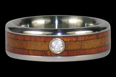 Diamond Hawaiian Koa Wood Titanium Rings - Hawaii Titanium Rings
