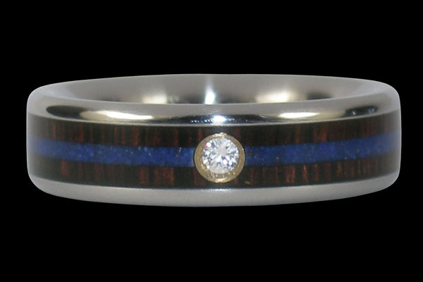 Lapis and Wenge Wood Diamond Titanium Ring