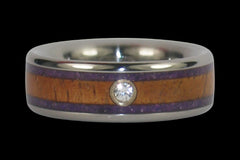 Purple Sugilite and Koa Wood Diamond Titanium Ring - Hawaii Titanium Rings
