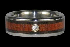 Titanium Diamond Ring Band with Koa and Bloodwood - Hawaii Titanium Rings

