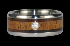 Diamond Hawaiian Wood Titanium Ring - Hawaii Titanium Rings
 - 1