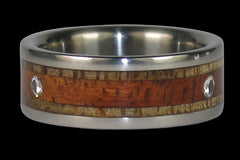 Triple Diamond Titanium Wedding Ring Band with Hawaiian Wood - Hawaii Titanium Rings
 - 1