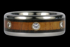 Hawaiian Koa Wood Diamond Titanium Ring - Hawaii Titanium Rings
