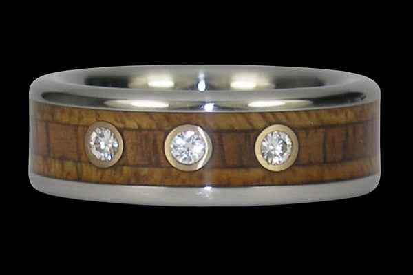 Triple Diamond Koa Wood Hawaii Titanium Ring®