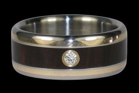 Mun Ebony Wood and Gold Diamond Titanium Ring