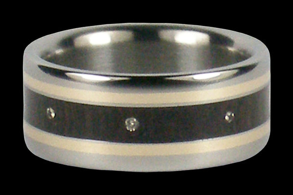 Diamond Gold and Wood Titanium Ring - Hawaii Titanium Rings
- 2