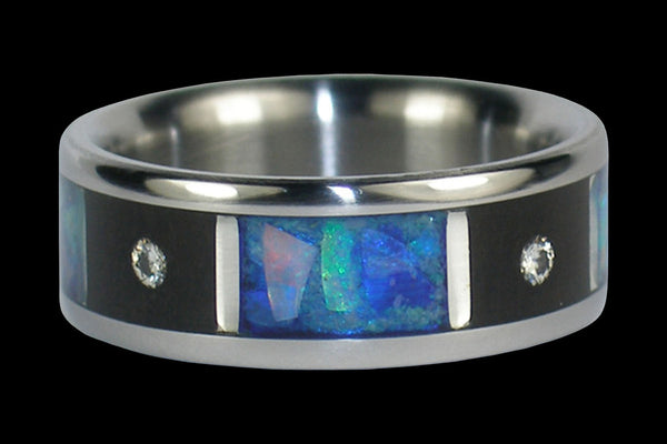 Diamond Black Wood and Opal Hawaii Titanium Ring®