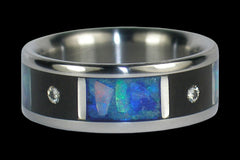 Diamond Black Wood and Opal Titanium Ring - Hawaii Titanium Rings

