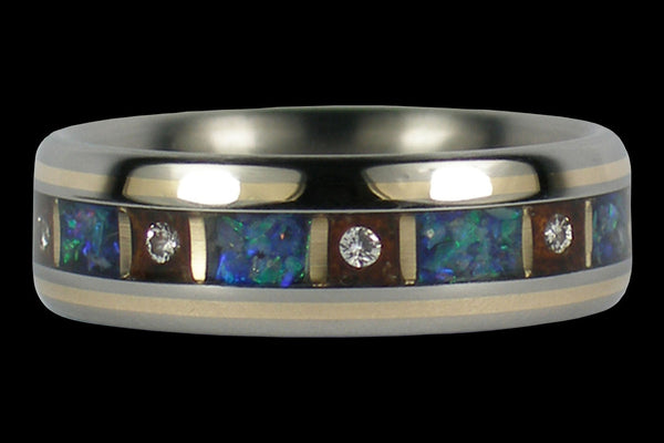 Opal Titanium Ring with Nine Diamonds