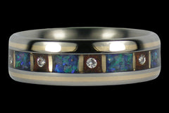 Opal Titanium Ring with Nine Diamonds - Hawaii Titanium Rings
