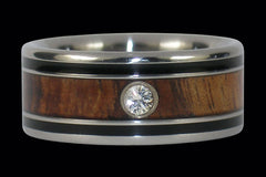 Diamond and Koa Wood Titanium Wedding Ring Band - Hawaii Titanium Rings
