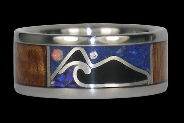 Hawaiian Oceanview Custom Ring with Pine Tree