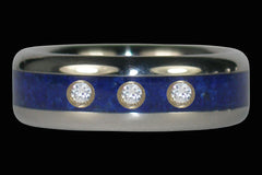 Blue Orion Three Diamond Lapis Titanium Ring - Hawaii Titanium Rings
