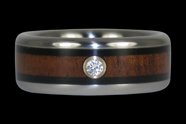 Black Wood and Koa Diamond Hawaii Titanium Ring®