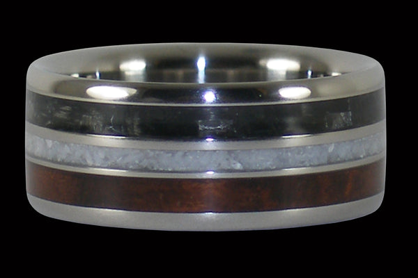 Titanium Wood Ring with Coral and Carbon Fiber