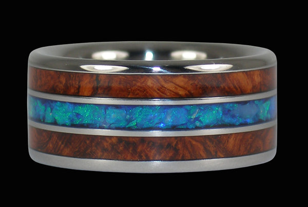 Blue Opal and Amboyna Ring