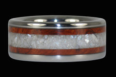 Amboyna Wood and White Pearl Titanium Ring | Titanium Wood Rings
