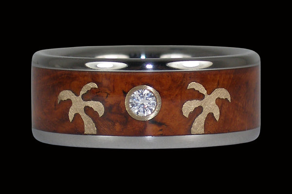 Gold Palm Tree Diamond Hawaii Titanium Ring® Band