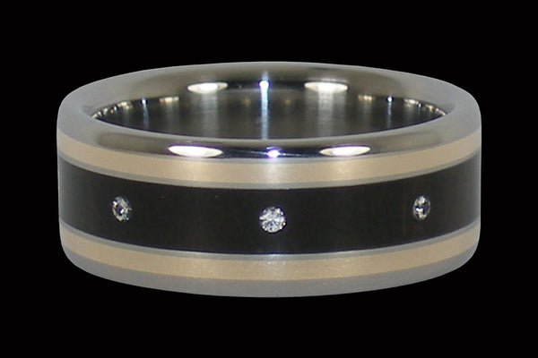 Six Diamond Gold and Wood Titanium Ring