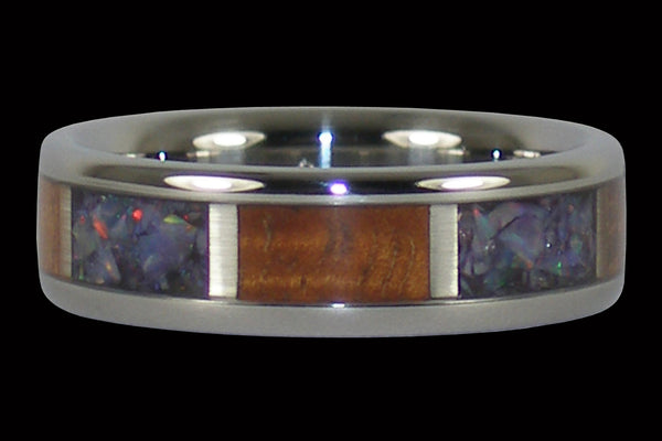 Red Opal and Koa Wood Hawaii Titanium Ring®