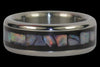 African Blackwood and red Lightning Ridge opal double inlay titanium ring — studio photo | Hawaii Titanium Rings®