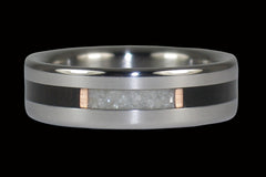 White Pearl Titanium Ring with Black Wood Inlay - Hawaii Titanium Rings
 - 1