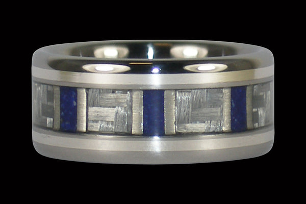 Lapis Titanium Ring with White Carbon Fiber