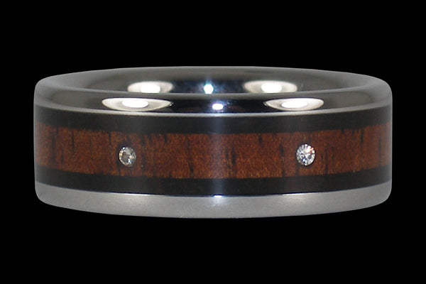 Two Diamond Wood Inlay Titanium Ring