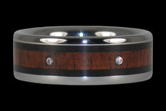 Diamond Wood Inlay Titanium Ring - Hawaii Titanium Rings
 - 1