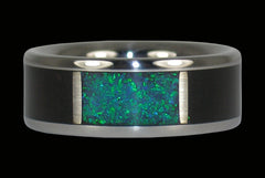 Black Wood and Peacock Lab Opal Titanium Ring - Hawaii Titanium Rings
 - 1