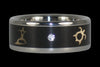 Diamond Blackwood Titanium Wedding Band with Gold Turtle and Surfer - Hawaii Titanium Rings
 - 1