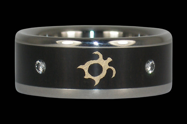 Diamond Black Wood Hawaii Titanium Ring® with Gold Turtle