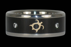 Diamond Black Wood Titanium Ring with Gold Turtle - Hawaii Titanium Rings
 - 1