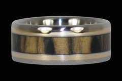 Black and White Ebony Wood and Gold Titanium Ring - Hawaii Titanium Rings
 - 1