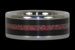 Red Lab Opal and Black Wood Titanium Ring - Hawaii Titanium Rings
 - 1