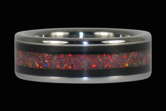 Titanium Ring with Red Lab Opal and Black Wood Inlay - Hawaii Titanium Rings
 - 1