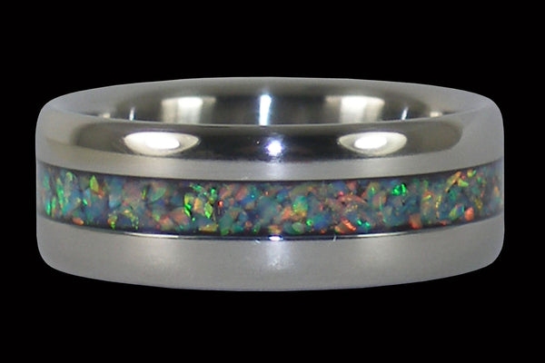 Black Fire and Ice Lab Opal Hawaii Titanium Ring® Band