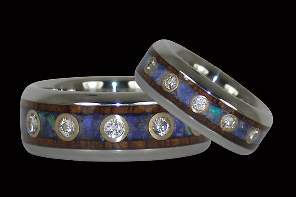 Australian Opal Hawaii Titanium Ring® Set with Twelve Diamonds