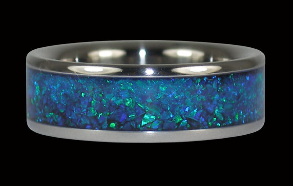 Black Peacock Synthetic Opal Titanium Ring