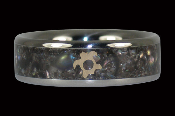 Black Pearl Titanium Ring with Four Gold Turtles