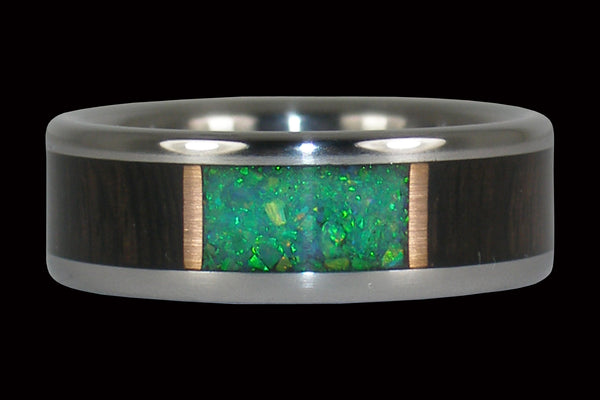 Brazilian Rosewood Black Kiwi Lab Opal Titanium Ring