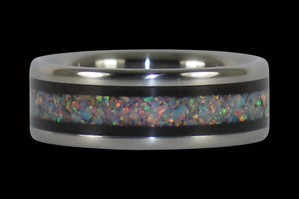 Blackwood and Fire Opal Titanium Ring From Hawaii Titanium Rings®