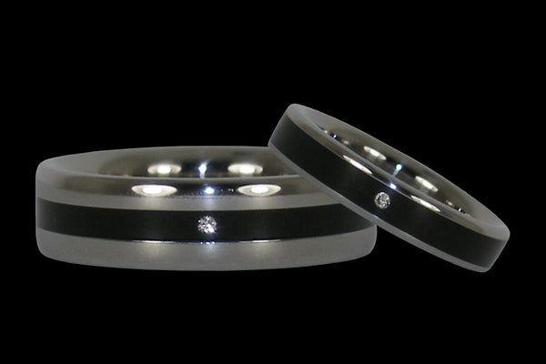 Titanium Diamond Rings with Blackwood Inlay