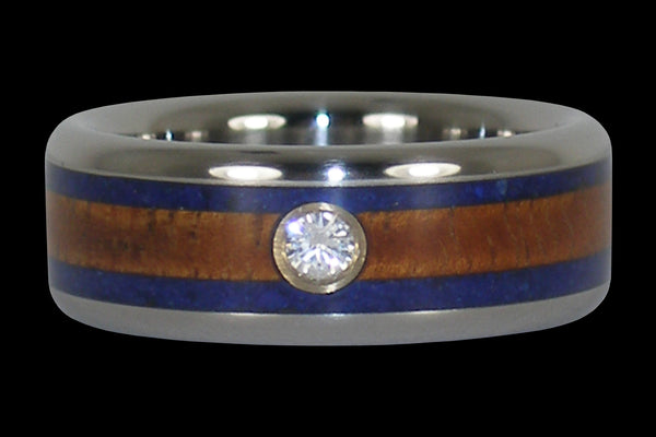 Titanium Diamond Ring with Koa and Lapis From Hawaii Titanium Rings®